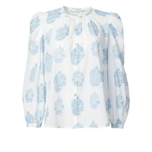 Alix Of Bohemia “Anna” Shirt In Lapis Bloom White/Blue Size Small EUC! - Picture 2 of 14